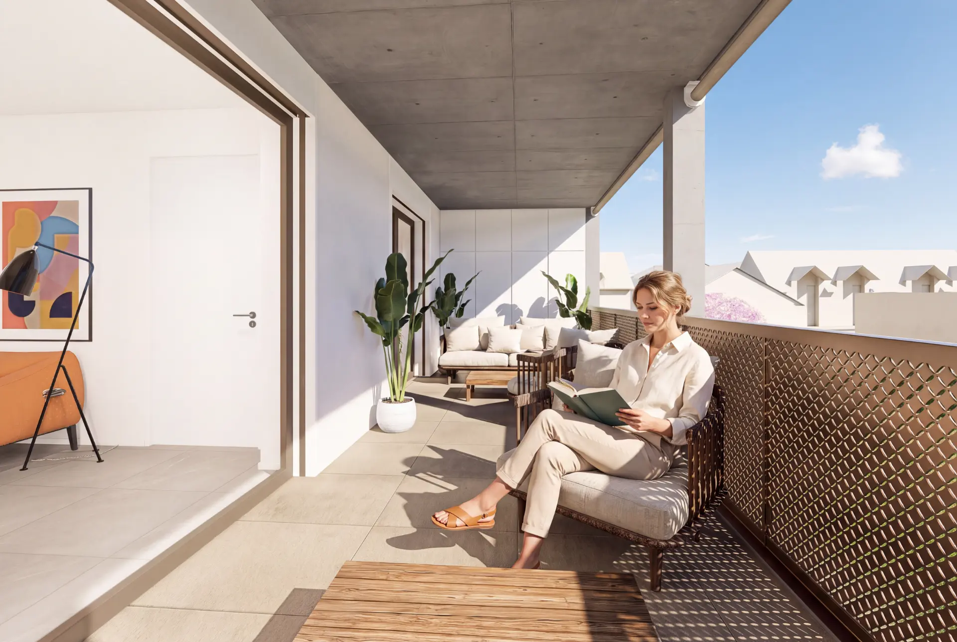 Säntis 7 Kloten, Balkon mit Sitzlounge, Pflanzen und Blick auf die Umgebung