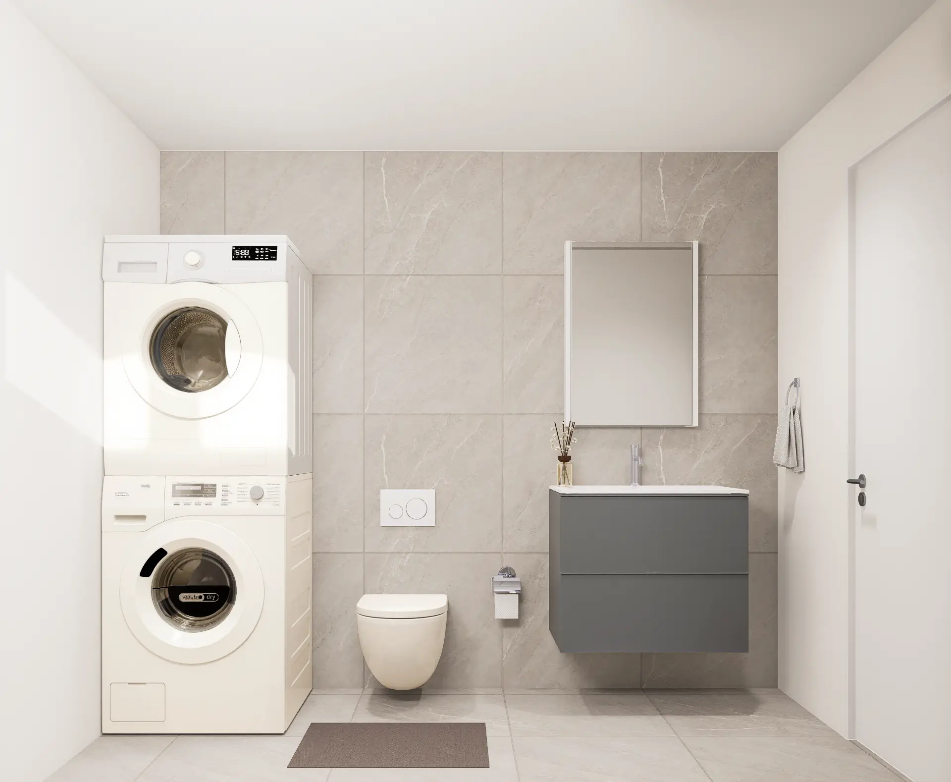 Säntis 7 Kloten, Badezimmer mit Waschtisch, WC und Waschmaschine